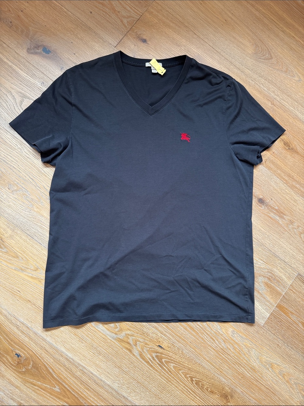 Burberry Black V-Neck Tee with Red Logo